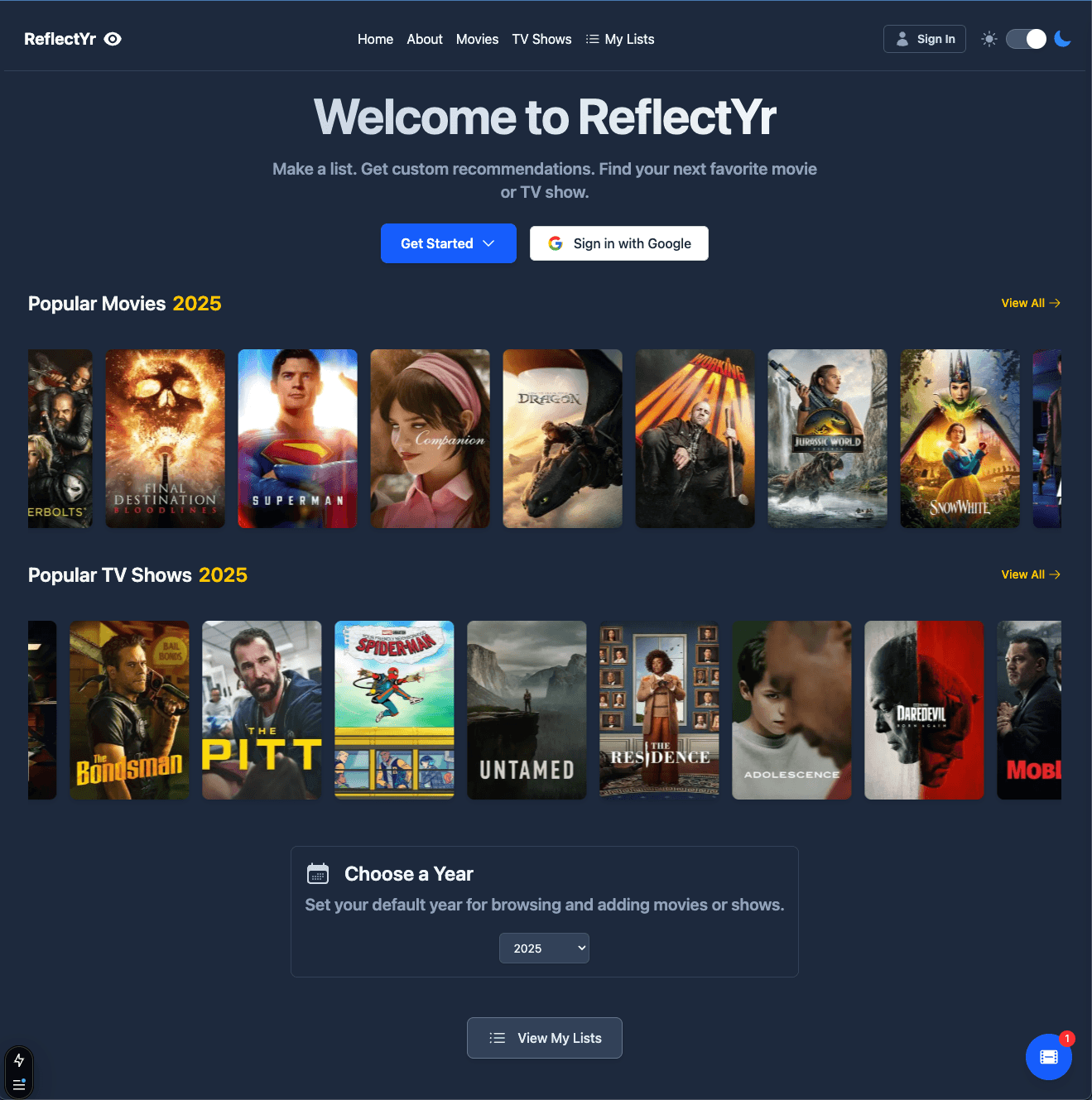 Screenshot of ReflectYr: Social Platform for Film & TV